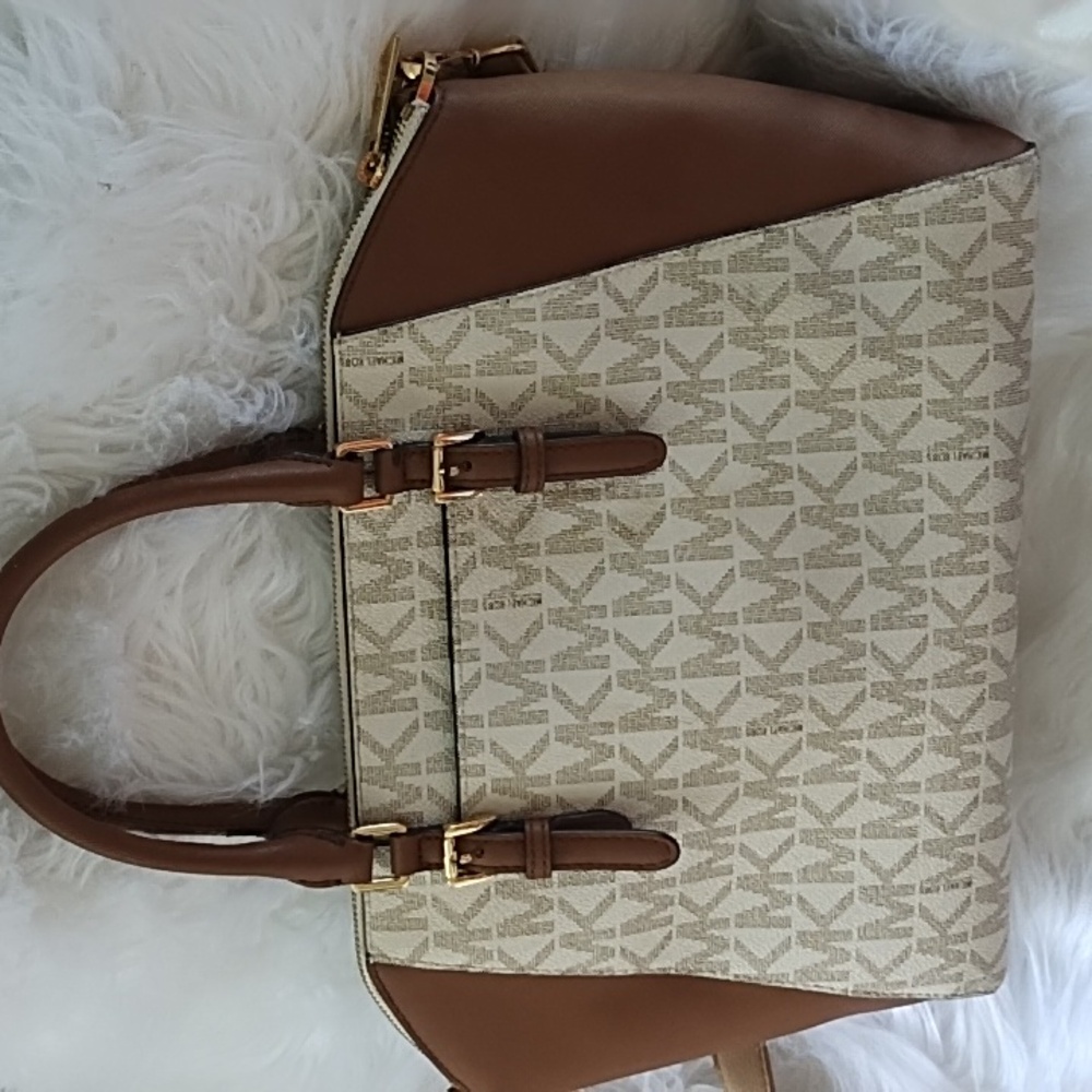 Michael Kors Brown and Cream Satchel with Signature Monogram - Picture 6 of 8